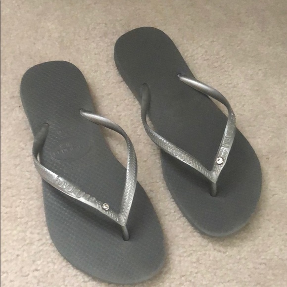 Havaianas Shoes - Havaianas Grey and Silver Flip Flops